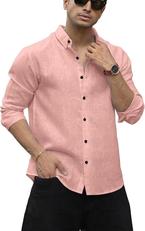 Men's Solid Linen Cotton Shirt | Casual | Solid | Long Sleeve | Summer - Regular Fit | Stylish Mens Shirt | Daily Formal Wear on Amazon.ae - Price Tracker