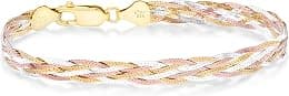 Miabella Tri-Color 18K Gold Over 925 Sterling Silver Italian 6-Strand 7mm Braided Herringbone Chain Bracelet for Women Teen Girls 6.5, 7.25, 8 Inch Italy - Best Deal Finder