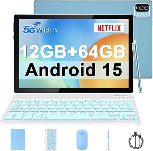 10 inch Android 15 Tablet, 8GB RAM+64GB ROM+1TB Expandable Tablet, 1.8Ghz Quad-core Processor, Newest 2 in 1 Tablets with Keyboard/Case/Mouse/Stylus/8MP Camera/6000mAh Battery/1280x800 HD Display on Amazon.ae - Price Tracker