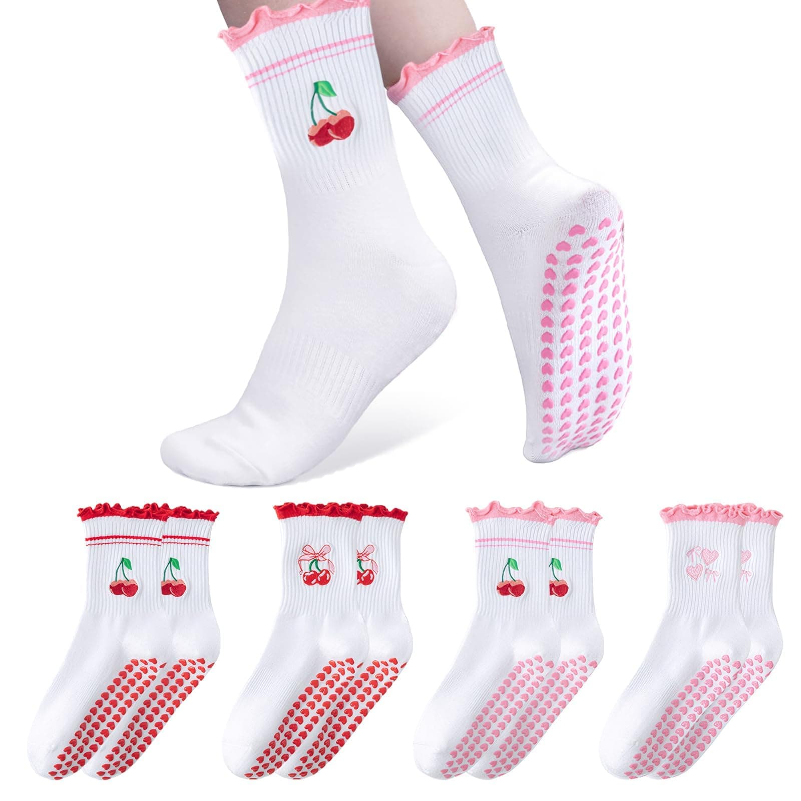 Non-Slip Reformer Pilates Socks, Grippy Socks with Breathable Fabric and Cute Embroidery, Ideal for Yoga, Pilates, Barre, Home Use, 4 Pairs on Amazon.ae - Price Tracker