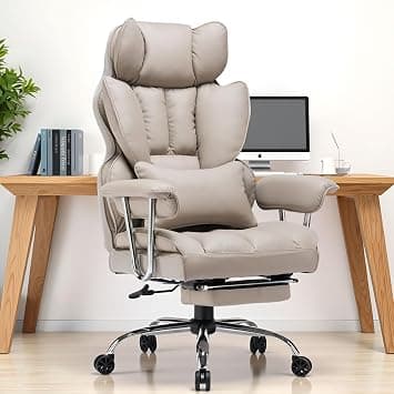 Efomao Big and Tall Office Chair 400lbs – PU Leather Executive Desk Chair with Lumbar Support & Leg Rest, Heavy-Duty Computer Chairs for Home Office, Grey on Amazon.ae - Price Tracker