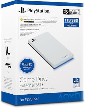 Seagate Game Drive for PS5 External SSD, 1 TB, Solid State Drive - USB 3.2 Officially Licensed White with Blue LED lighting (STMH1000200) على Amazon.ae - متتبع الأسعار