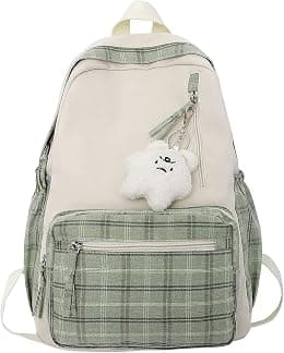 Backpack Backpack, Large Capacity Casual Daypack Kawaii Plaid School bags Preppy Backpack for School for Teens Girls Women Students (Green) - Best Deal Finder