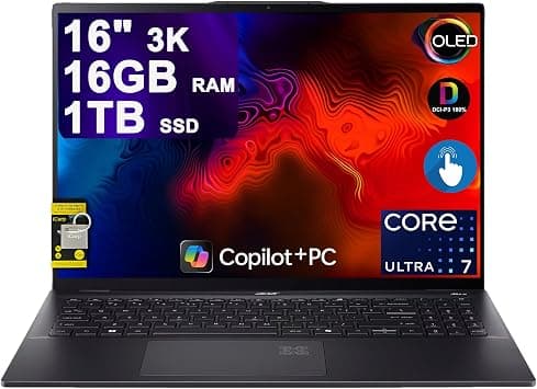 acer Swift 16 AI Laptop 16" 3k OLED 120Hz Touch (100% DCI-P3) Intel 8-core Ultra 7 256V (Up to 47 Tops) 16GB RAM 1TB SSD Backlit Fingerprint for Creator Business Professional Win11 ICP Hub w/Copilot+ on Amazon.ae - Price Tracker