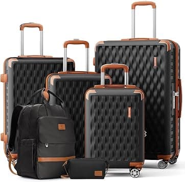 Melalenia Hard shell luggage, Black Brown, 7 Piece Set(BP/TB), Hardside Luggage Sets With Spinner Wheels on Amazon.ae - Price Tracker