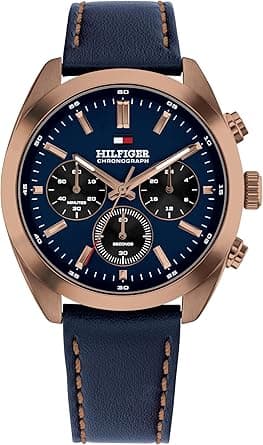 Tommy Hilfiger Chronograph Quartz Watch for Men with Navy Blue Leather Strap - 1710721 on Amazon.ae - Price Tracker