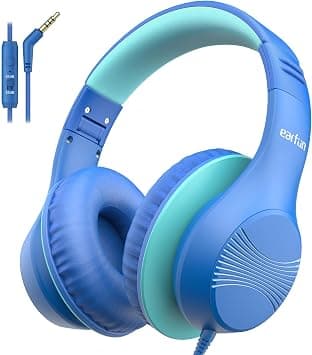 EarFun K3 Kids Headphones, Over Ear Headphones with Microphones, 85/94dB Safe Volume Limit, HD Stereo Sound, 3.5mm Jack, Foldable Wired Headphones for School/Travel/Boys/Girls/Tablet/iPad, Blue على Amazon.ae - متتبع الأسعار