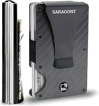 SARAOONT™ Carbon Fiber Wallet, Credit Card Holder & Money wallet Together -Metal Money Clip Wallet, RFID Blocking Minimalist Wallet for Men Slim Aluminum Holder Pocket Cash Credit Card Holder (Black) on Amazon.ae - Price Tracker