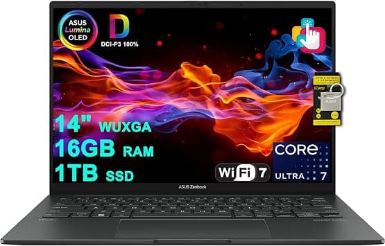 ASUS Zenbook 14 Creator Laptop 14" WUXGA Lumina OLED Touch (500nits HDR, 100% DCI-P3) Intel 16-core Ultra 7 255H (Up to 13 Tops) 16GB RAM 1TB SSD for Business Work Win11 ICP Hub w/Copilot AI on Amazon.ae - Price Tracker