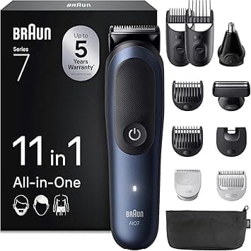 Braun All-in-One Series 7, 11-in-1 Grooming Set, ProBlade, Nose Hair Trimmer, AutoSense, Men's Electric Razor, Body Shaver, Beard Trimmer and Hair Trimmer, 120 Minute Battery, AIO7540, Blue - Amazon.ae Price Tracker