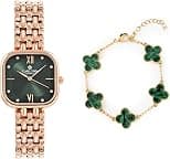 Carlton London Women Green Dial Watch and Bracelet | Stainless Steel, Premium, Stylish Analog Wrist Watch with Golden Strap & Bracelet Set, Elegant Quartz Timepiece | Water Resistant | Luxury Square - Best Deal Finder