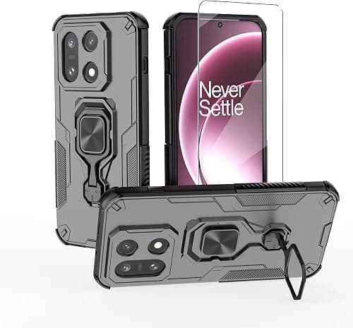 for OnePlus 15 5G Case Cover with Glass Screen Protector, Heavy Duty Dual Layer Military Grade Shockproof Protective Cover with Magnetic Ring Kickstand - Black على Amazon.ae - متتبع الأسعار