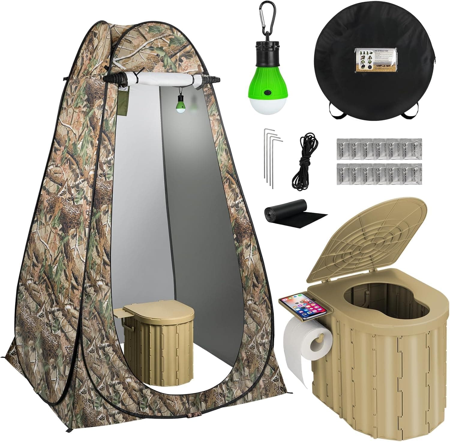Homodoskey Portable Toilet with Tent, Privacy Pop Up Tent with LED Lights Camp Bathroom for Adults Outdoor Camping Travel Toilet Tent Kit with Toilet Bags on Amazon.ae - Price Tracker