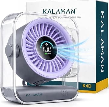KALAMAN Desk Fan, 4000mAh Quiet Table Fan with Turbo Airflow, 6-Gear Speed Digital Display & 30° Adjustable Tilt, Rechargeable Battery Portable Fan for Home, Office, Travel (Grey/Purple) على Amazon.ae - متتبع الأسعار