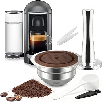 Reusable Stainless Steel Coffee Capsule, 150mL Refillable Pod with Food Grade Silicone Lids and 41mm Tamper, Compatible with Ve-tuo Next/Plus/Pop Machines على Amazon.ae - متتبع الأسعار