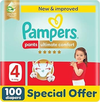 Pampers Ultimate Comfort Pants Diapers, Size 4, 9-14kg, Lotion infused with Aloe Vera and Vitamin E, Cottony Soft Fit for up to 100% Leakage Protection, Super Saving Pack, 100 Count on Amazon.ae - Price Tracker