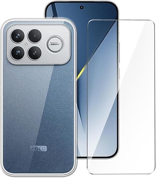 Case for Xiaomi Poco F8 Ultra 5G + 1 x Tempered Film Glass Screen Protector - Transparent Silicone Soft TPU Cover on Amazon.ae - Price Tracker