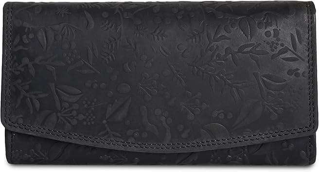 VALENCHI Leather Wallet For Women RFID Blocking Slim Minimalist Ladies Long Clutch Purse Organizer Credit Card Holder Slots with Zipper Pocket (Black Oily Hunter) on Amazon.ae - Price Tracker