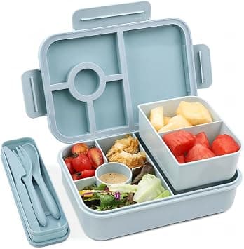 Bento Lunch Box 1300ML,Kids Lunch Box Bento Boxes with 4 Compartments Cutlery,Leak-Proof Lunchbox Snack Boxes for Kids Adult,Kids Lunch Box with Compartments for School Office (Blue) على Amazon.ae - متتبع الأسعار