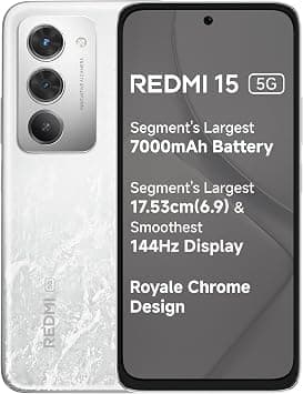 Redmi 15 5G Frosted White 6GB + 128GB | Segment's Largest 7000mAhA Battery | Display 17.53cm(6.9) Up to 144Hz | Snapdragon 6s Gen 3 | 18W Reverse Charging | 50MP AI Dual Camera | Indian Versio on Amazon.ae - Price Tracker