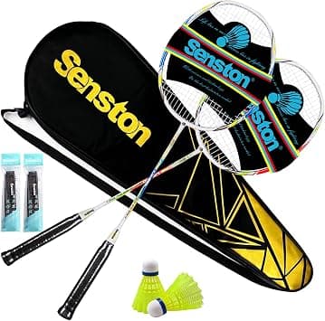 Senston Badminton Rackets Set For 2 Players, Graphite Badminton Racquets | With 1 Bag, 2 Shuttlecocks, 2 Racquet Grips, High Precision Control，Perfect For Family, Beginners & Outdoor Games - متتبع أسعار Amazon.sa