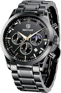BENYAR Men's Quartz Watch: Stylish Designer Model with Striking Design, Featuring Date Display Chronograph Function Elegant Gift for Men - متتبع أسعار Amazon.sa