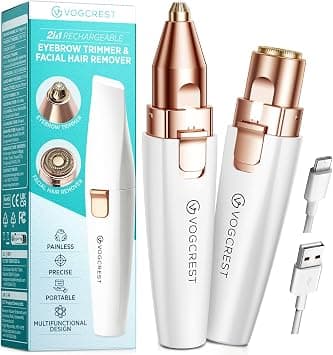Rechargeable Eyebrow Trimmer & Facial Hair Remover for Women, 2 IN 1 Eyebrow Razor and Flawless Hair Remover, Eyebrow Lips Nose Body Facial Hair Removal for Women with Built-in LED Light (White) على Amazon.ae - متتبع الأسعار