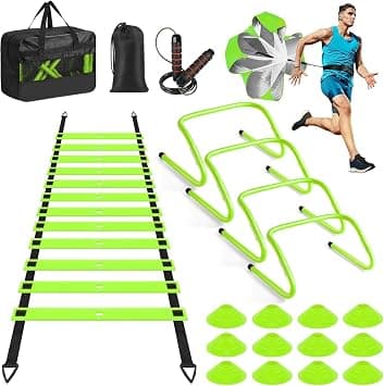 Agility Ladder, Speed Training Equipment Set, 20ft Agility Ladder, 12 Soccer Cones, 4 Hurdles, Jump Rope, Running Parachute, Basketball Football Soccer Training Equipment for Youth, Adults on Amazon.ae - Price Tracker