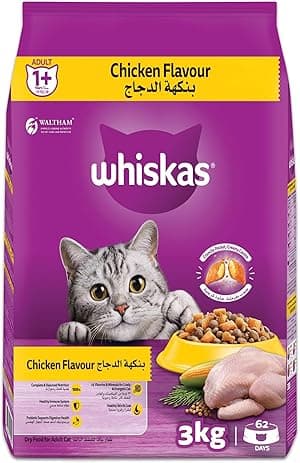 Whiskas Chicken Dry Cat Food, Bag of 3Kg, for Adult Cats 1+ Years, Cat Dry Food, for Healthy, Active Cats - Amazon.ae Price Tracker