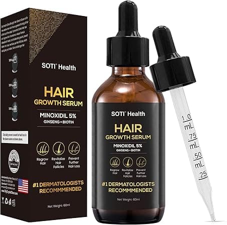 Soti Minoxidil 5% for Men Hair Growth Serum, Hair Regrowth Treatment for Hair Loss with Ginseng, Biotin &amp; Fo-Ti – Clinically Proven for Thicker &amp; Stronger Hair, Dermatologists Recommended, 60ml on Amazon.ae - Price Tracker