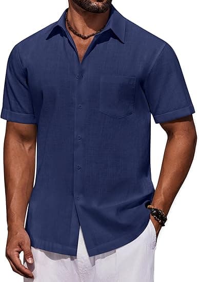 COOFANDY Mens Short Sleeve Button Down Shirts 100% Cotton Beach Style Textured Shirts on Amazon.ae - Price Tracker