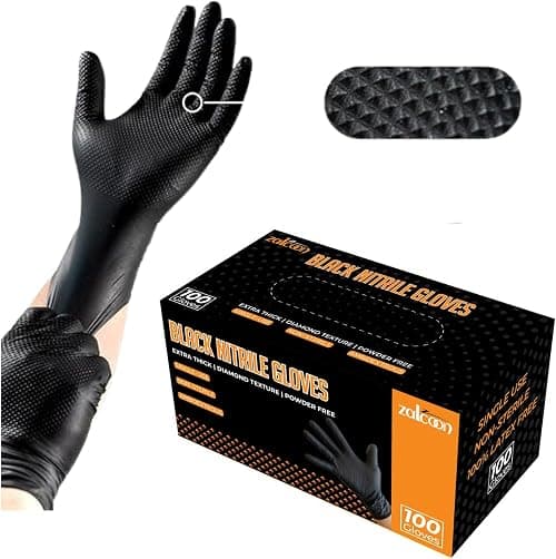 ZALCOON Black Nitrile Gloves, Heavy Duty Industrial Disposable Gloves Latex free, Powder Free,Mechanic Gloves, Diamond Texture, (1Pack x 100 Pieces) على Amazon.ae - متتبع الأسعار