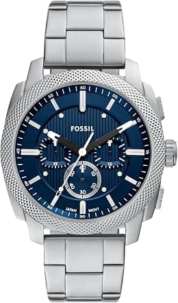 Fossil Men's Machine Chronograph Stainless Steel Watch, Silver/Blue, 44MM, Modern - Best Deal Finder