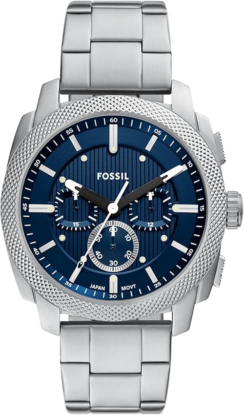 Fossil Men's Machine Chronograph Stainless Steel Watch, Silver/Blue, 44MM, Modern on Amazon.ae - Price Tracker