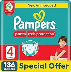 Pampers Rash Protection Pants Diapers, Size 4, 9-14kg, +50% Aloe Vera Lotion, 360° Leak-Free Fit for up to 100% Leakage Protection, Giant Pack, 136 Count - Amazon.ae Price Tracker