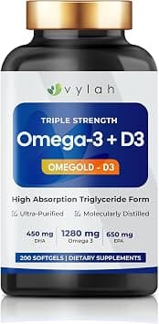 Triple Strength Omega 3 Fish Oil 1280mg + Vitamin D3, 200 Softgels | 650mg EPA & 450mg DHA on Amazon.ae - Price Tracker