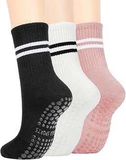 3 Pairs Sticky Grip Pilates Yoga Socks for Women Non-Slip Reformer, Barre, Ballet Dance Workout with Anti-Skid Soles (Extra Traction) - Best Deal Finder
