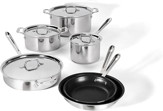All-Clad D3 3 Ply Stainless Steel Nonstick Bonded Cookware Set 10 Piece, Oven Broiler Safe 600F, Kitchen Cooking Set w/Frying Pan, Sauce Pan, Saute Pan, Stockpot, Professional Pots & Pans Set Silver on Amazon.ae - Price Tracker