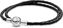 PANDORA Jewelry Black Leather Charm Sterling Silver Bracelet - Amazon.ae Price Tracker