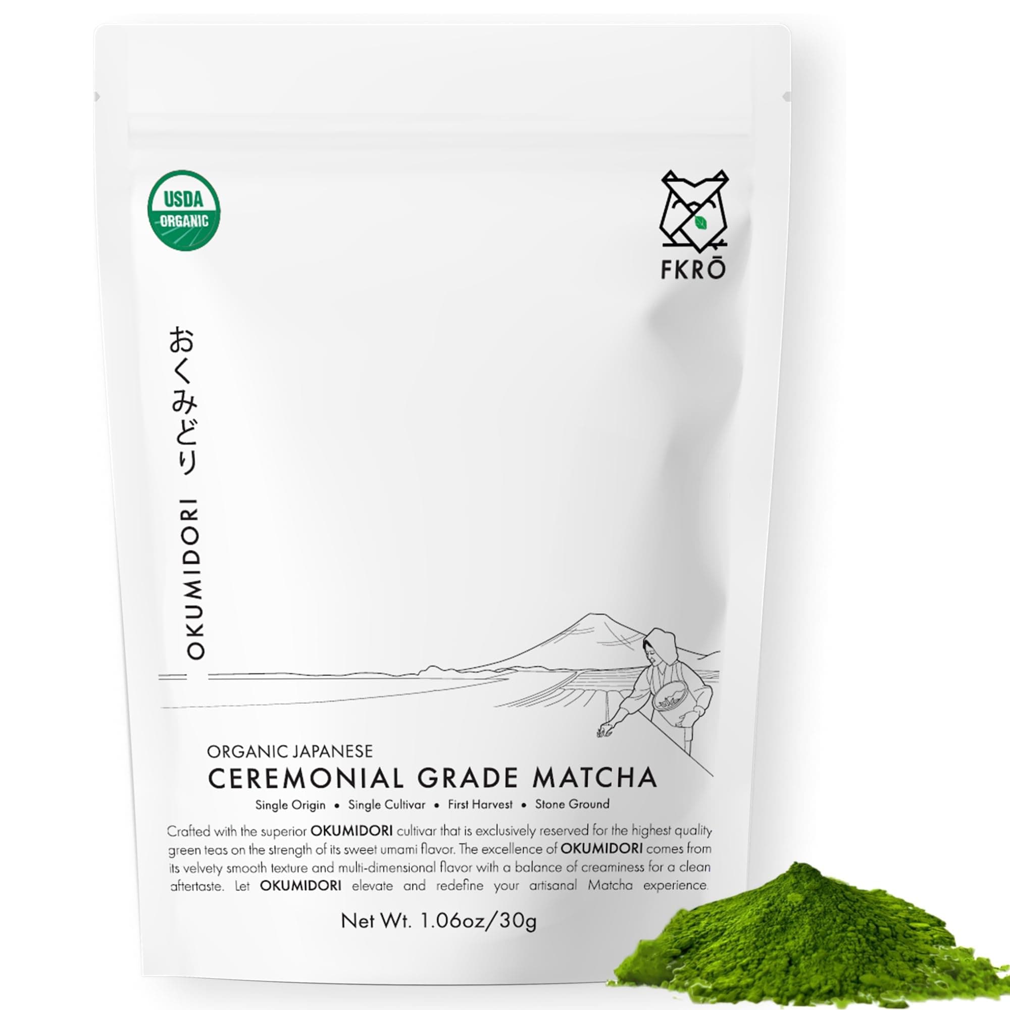 FKRO Organic Ceremonial Grade Matcha Green Tea Powder | 1st Harvest, Single Origin, Single Okumidori Cultivar | Sugar-free | Flown in Fresh from Japan Every Month (30g/1.06oz) Pouch on Amazon.ae - Price Tracker
