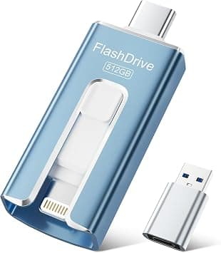 SUDEHO USB Stick 512 GB for iPhone, MFi Certified USB-C & Lightning Memory Stick, 3-in-1 Memory Stick for iPhone/iPad/Android/PC, USB 3.0 Photo Stick, Fast Photo & Video Transfer, Blue على Amazon.ae - متتبع الأسعار