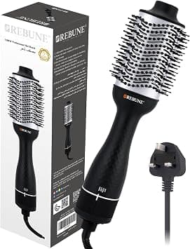 REBUNE 1300W Hair Dryer Brush 5 In 1 Hair Styler Hot Air Brush Negative Ion Electronic Dryer Hair Straightener & Curler Brush (Black/Silver) - Best Deal Finder
