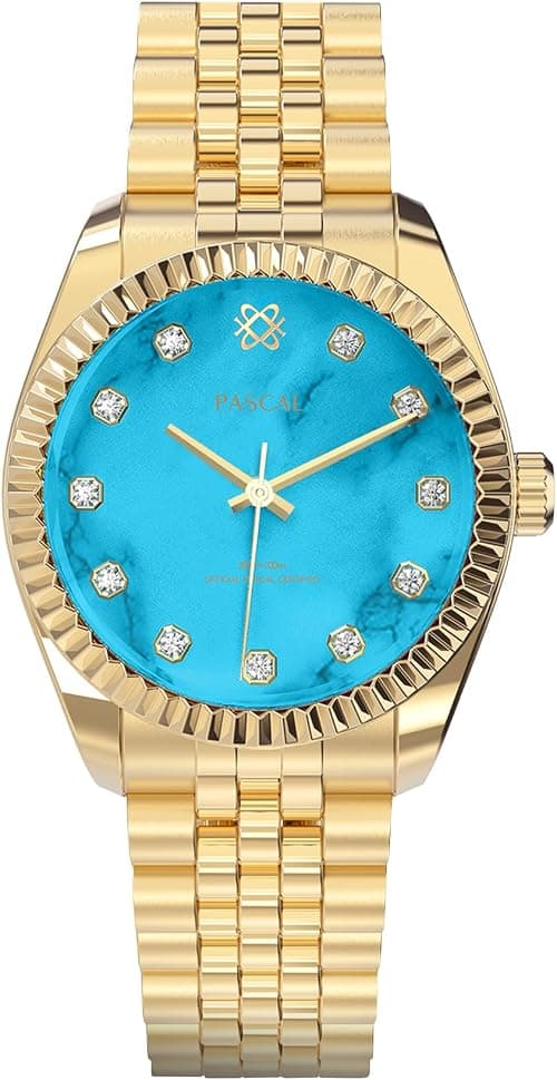 PASCAL Men's Timeless Classic Diamond Watch, Swiss Quartz, Sapphire Crystal, 10ATM Waterproof, Stainless Steel Bracelet in Silver & Rose Gold, Diamond Hour Markers على Amazon.ae - متتبع الأسعار