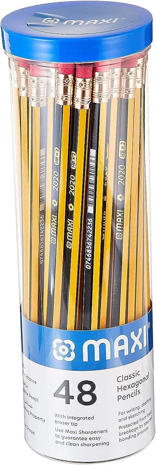 MAXI CLASSIC HEXAGONAL GRAPHITE PENCIL HB WITH ERASER TIP JAR OF 48PC, Black, LP48J on Amazon.ae - Price Tracker