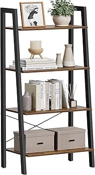 Vasagle Industrial Ladder Shelf, 4 Tier Bookshelf, Storage Rack Shelves, Bathroom, Living Room, Wood Look Accent Furniture, Metal Frame, Ulls44X, Rustic Brown + Black - Amazon.ae Price Tracker