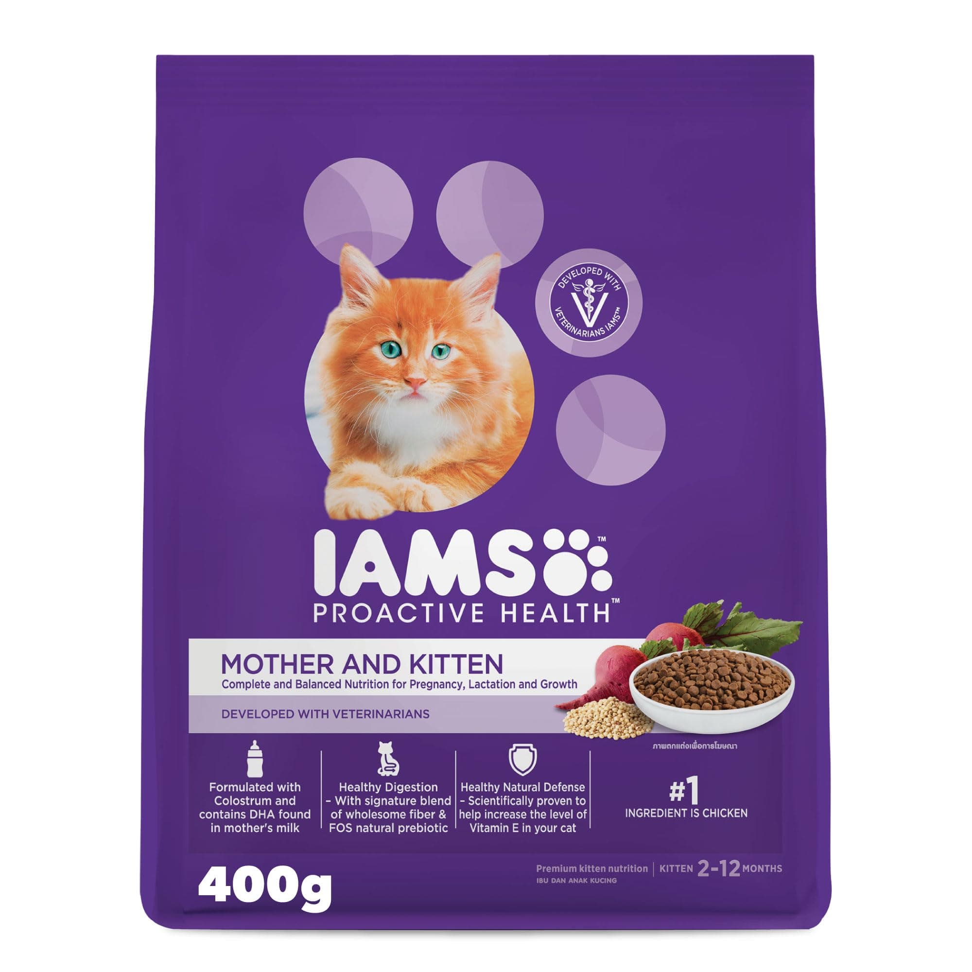 Iams Cat Food, Cat Dry Food for Mother and Kitten 400g, Cat Food Proactive Health, Complete and Balanced Nutrition on Amazon.ae - Price Tracker