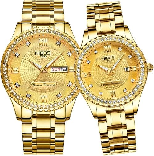 NIBOSI Watches for Couples Diamond Luxury Men and Women His and Hers Pair Watch Set Husband Wife Valentines Matching Wrist Watch Wedding Gifts Day Date Waterproof Quartz Analog on Amazon.ae - Price Tracker