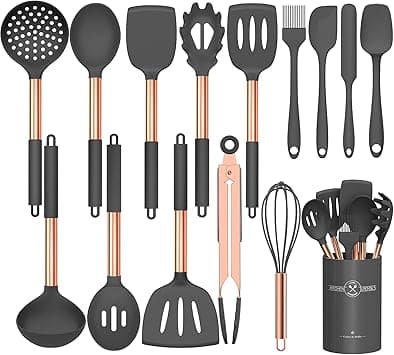 Umite Chef Silicone Cooking Utensil Set, Kitchen Utensils 15pcs Cooking Utensils Set Non-stick Silicone Rose Gold Handle Cooking Tools Whisk Kitchen Tools Set -Grey on Amazon.ae - Price Tracker