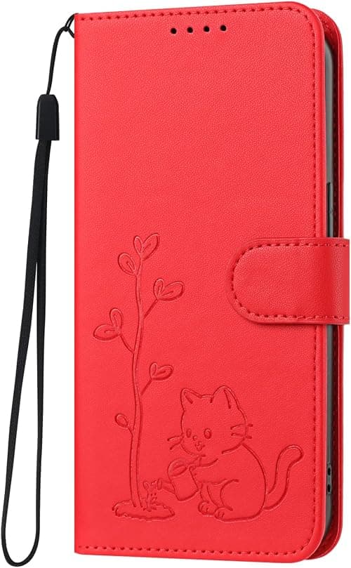 Flip Wallet Case for Motorola Moto G67 5G / G77 5G,PU Leather Folio Cute Cat Pattern Women Girls Card Slots Kickstand Magnetic Shockproof Protective Phone Cover-Red on Amazon.ae - Price Tracker