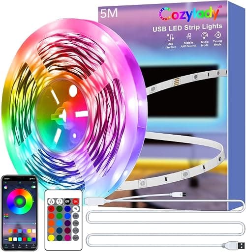 Cozylady 5M USB Led Light,Smart Bluetooth RGB Light with APP Control, Timer Setting, Music Mode, Led Light Strip for Decoration, Bedroom, PC,Cabinet（usb 5m-GM001） on Amazon - Best Deal Finder